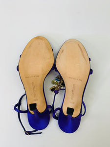 Manolo Blahnik Purple Satin and Multicolor Jeweled Sandals Size 36 1/2