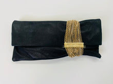 Load image into Gallery viewer, Jimmy Choo Black Suede and Gold Chain Chandra Clutch