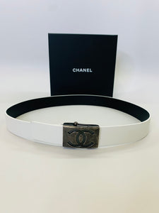 Chanel - 21P New w/ Tags - CC White leather Belt - Size 75 - BougieHabit
