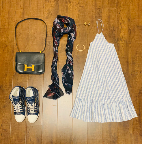 Caroline Constas White and Blue Laurel Dress Sizes S and M