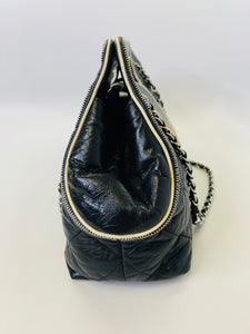 CHANEL Large Black Quilted Leather Clutch With Adjustable Chain Strap