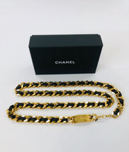 Load image into Gallery viewer, CHANEL Vintage Gold Plated Metal and Black Leather Belt size L