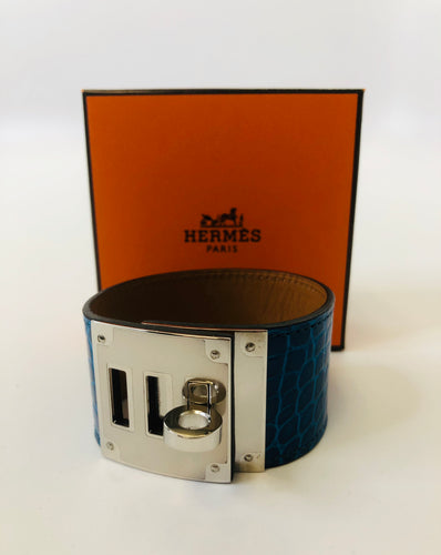 Hermès Bleu Izmir Shiny Alligator Kelly Dog Bracelet Size Small