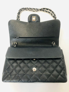 CHANEL Large Black Caviar Leather Classic Double Flapbag