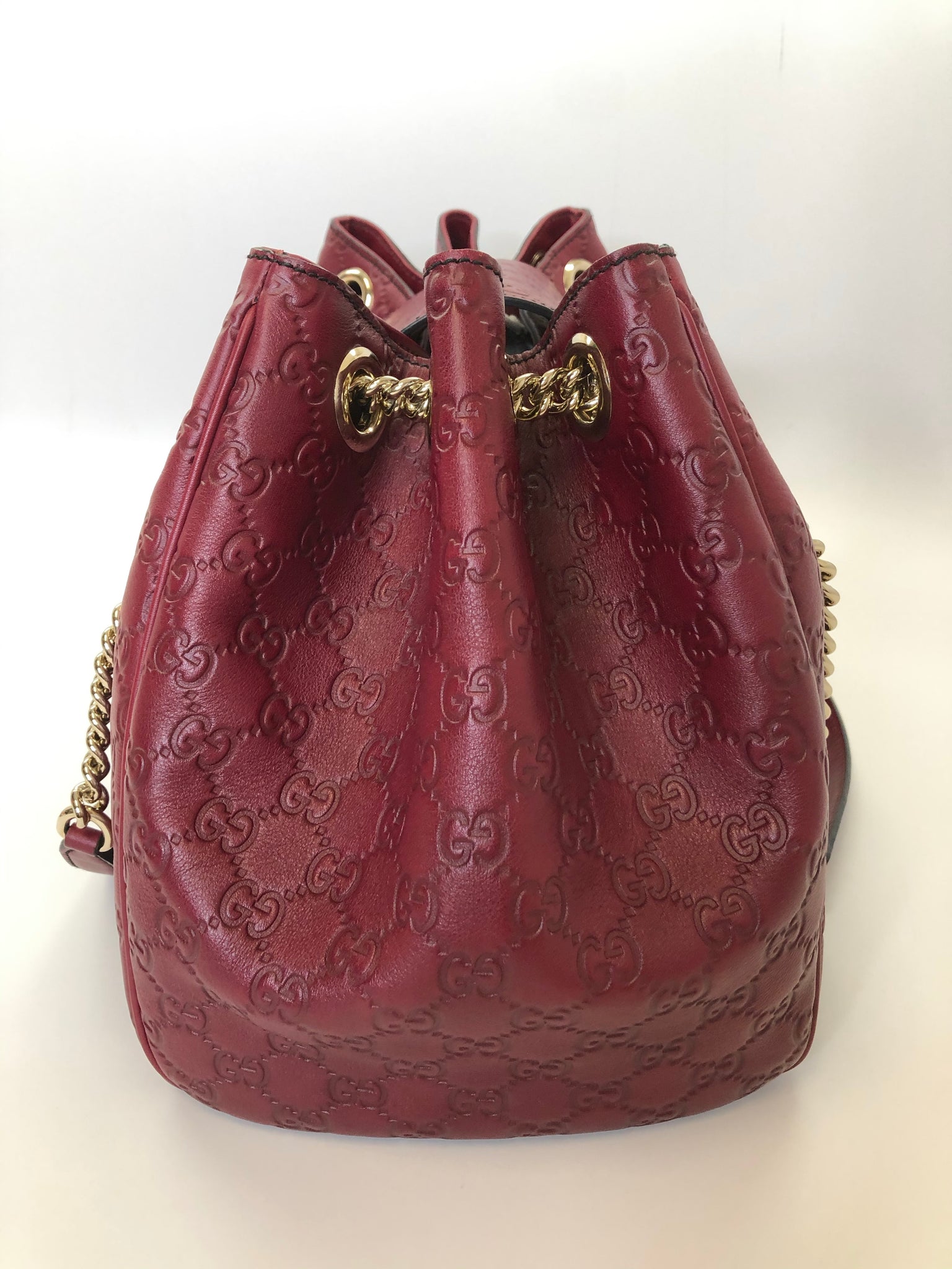 Gucci Emily Chain Flap Shoulder Bag Guccissima Leather Large Red