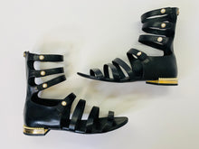 Load image into Gallery viewer, CHANEL Black Calfskin and Pearl Strappy Sandals Size 38