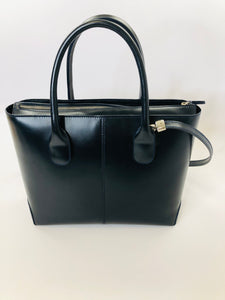 Tod’s Navy Blue Leather Shopper Tote Bag With Strap