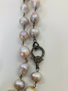 Rainey Elizabeth Long Pearl and Pave Diamond Necklace