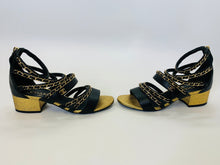 Load image into Gallery viewer, CHANEL Black Leather and Gold Chain Sandals Size 37 1/2