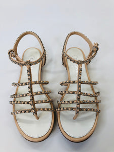 CHANEL Blush Pink and Silver Sandals Size 37 1/2
