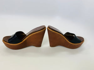 Prada Black And Brown Leather Wedges Size 36 1/2