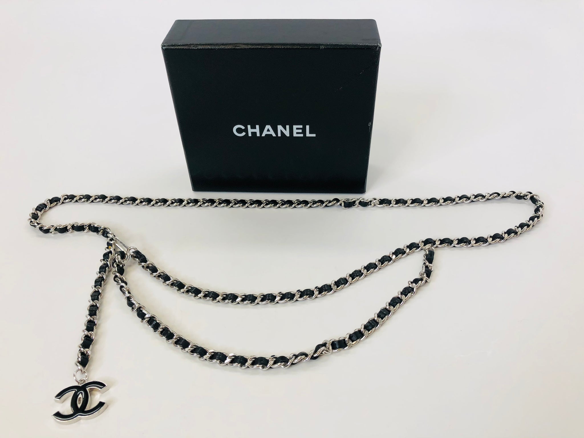 Chanel Back Chain Leather Wide Belt Size 85/34