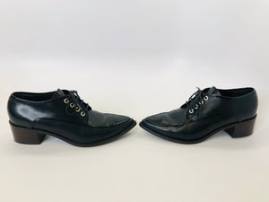 CHANEL Black Leather Lace Up Shoes Size 40