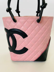 CHANEL Pink and Black Ligne Cambon Small Bucket Tote Bag