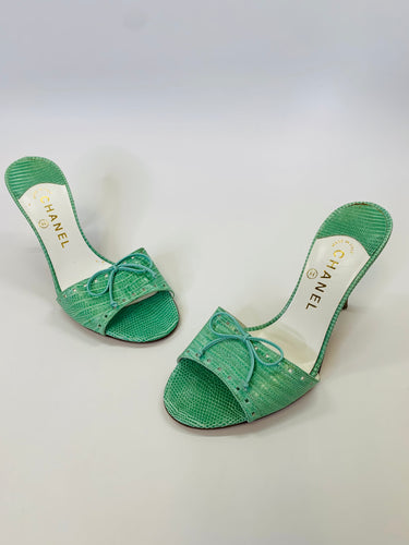 CHANEL Green Slide Sandals Size 38 1/2