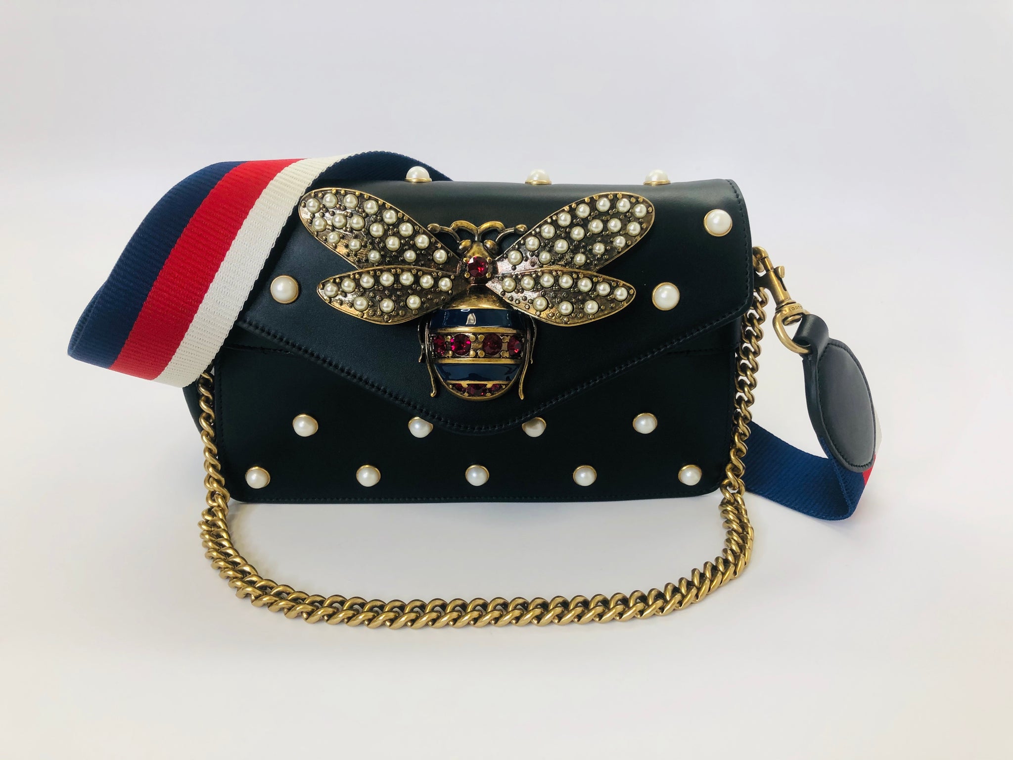 Gucci Embellished Broadway Bee Bag in White