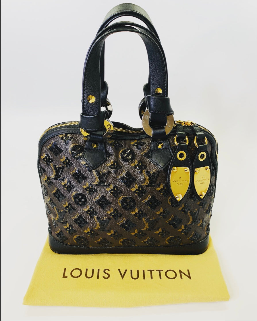 Louis Vuitton Limited Edition Eclipse Alma Bag In Monogram Canvas, Black Leather And Black Sequins