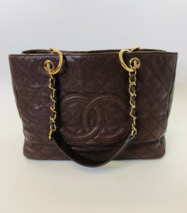 CHANEL Brown Caviar Leather Grand Shopping Tote