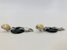 Load image into Gallery viewer, Oscar de la Renta Crystal, Pearl and Black Resin Clip Earrings
