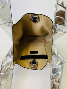 Hayward Medium Grand Shopper Bag In Silver Mirror Embossed Vegan Leather