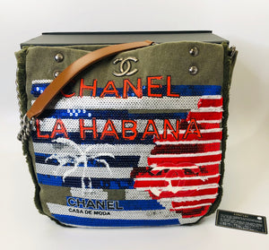 CHANEL Cuba La Habana Sequin, Canvas and Leather Hobo Bag