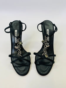Manolo Blahnik Black Satin and Crystal Sandals Size 36 1/2
