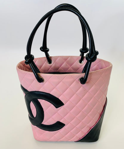 CHANEL Pink and Black Ligne Cambon Small Bucket Tote Bag