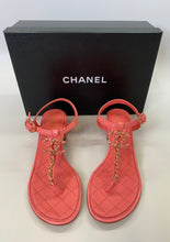 Load image into Gallery viewer, CHANEL Coral Pink Thong Sandals Size 38