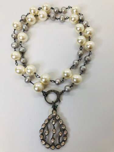 Rainey Elizabeth White and Grey Pearl Long Necklace