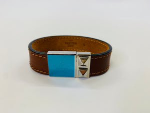 Valentino Garavani Brown Leather Rockstud Bracelet Size Large