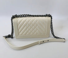 Load image into Gallery viewer, CHANEL White Quilted Calfskin and Silver Tone Metal Medium Boy Bag