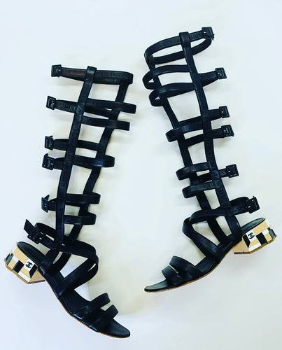CHANEL Black Gladiator Sandals Size 38