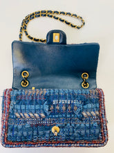 Load image into Gallery viewer, CHANEL Medium Flap Bag in Blue Multicolor Tweed and Matte Gold Hardware