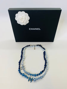 CHANEL Pearly Blue Ombré CC Long Necklace