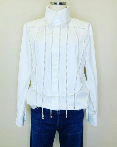CHANEL Spring 2021 RTW Look 25 Pearl Blouse Size 38