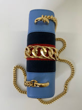 Load image into Gallery viewer, Gucci Sylvie Mini Chain Bag In Blue Leather With Web Stripe