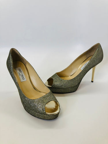 Jimmy Choo Gold Peep Toe Pumps Size 38