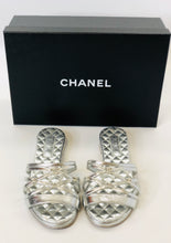 Load image into Gallery viewer, CHANEL Silver Strappy Flat Sandals Size 37 1/2