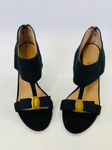 Salvatore Ferragamo Black Suede Zip Back Sandals Size 9