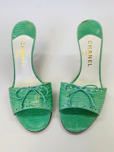 CHANEL Green Slide Sandals Size 38 1/2