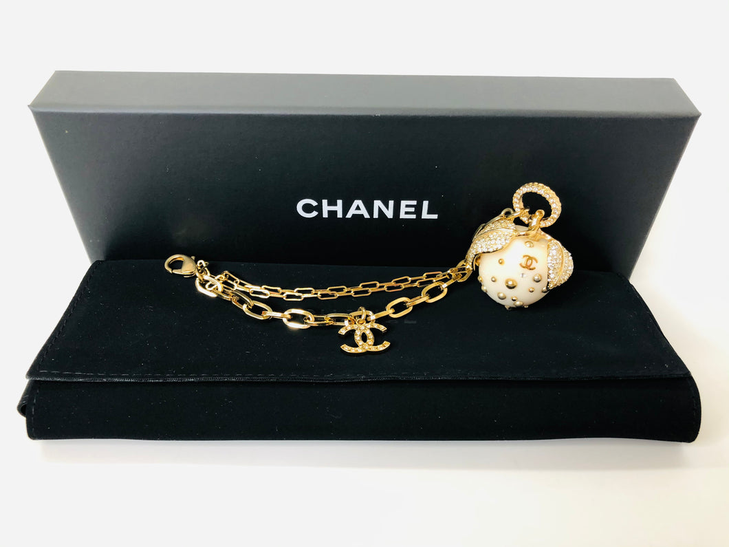 CHANEL Gold CC Strass Crystal Apple Charm Bracelet