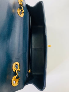 CHANEL Vintage Navy Blue Lambskin Large Classic Single Flap Bag