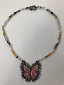 Rainey Elizabeth Rhodocrochite Butterfly Short Necklace