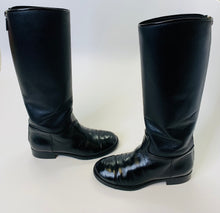 Load image into Gallery viewer, CHANEL Black Leather Tall Boots With CC Toes Size 38