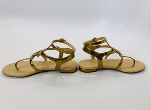 CHANEL Laminated Lambskin CC Thong Sandals size 37 1/2