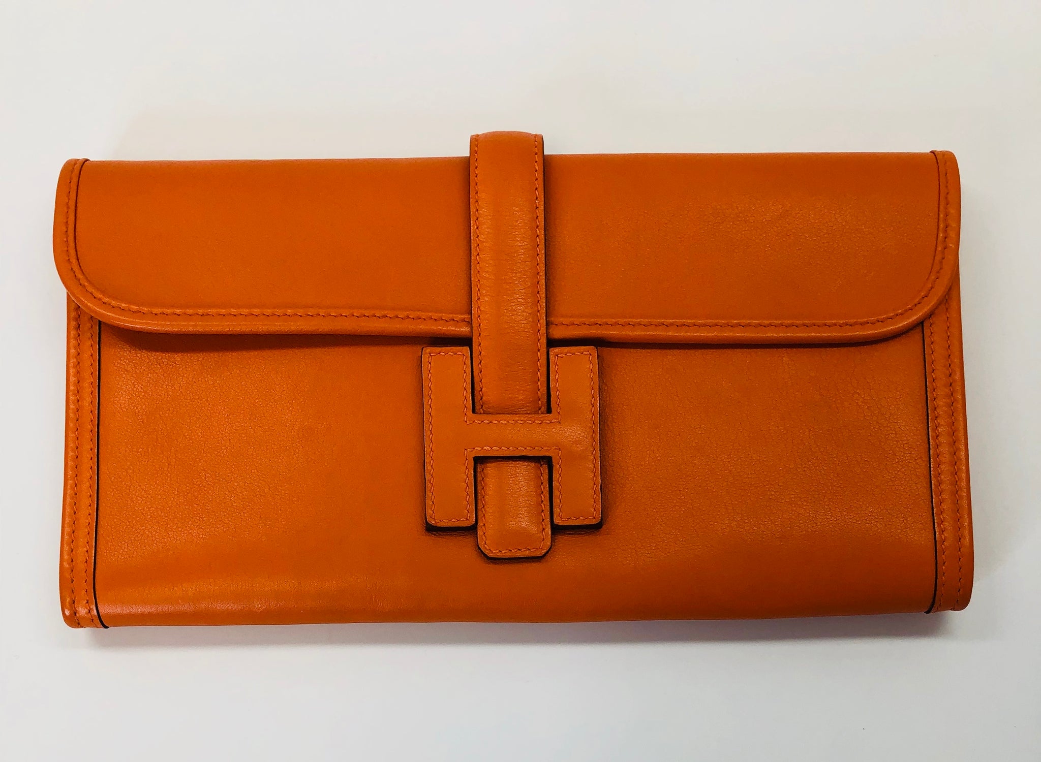 Hermes Jige Elan Clutch Epsom Leather In Khaki