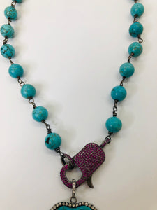 Rainey Elizabeth Turquoise and Pink Pave Ruby Short Necklace