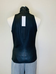 Helmut Lang Black Leather Mock Neck Top Size M