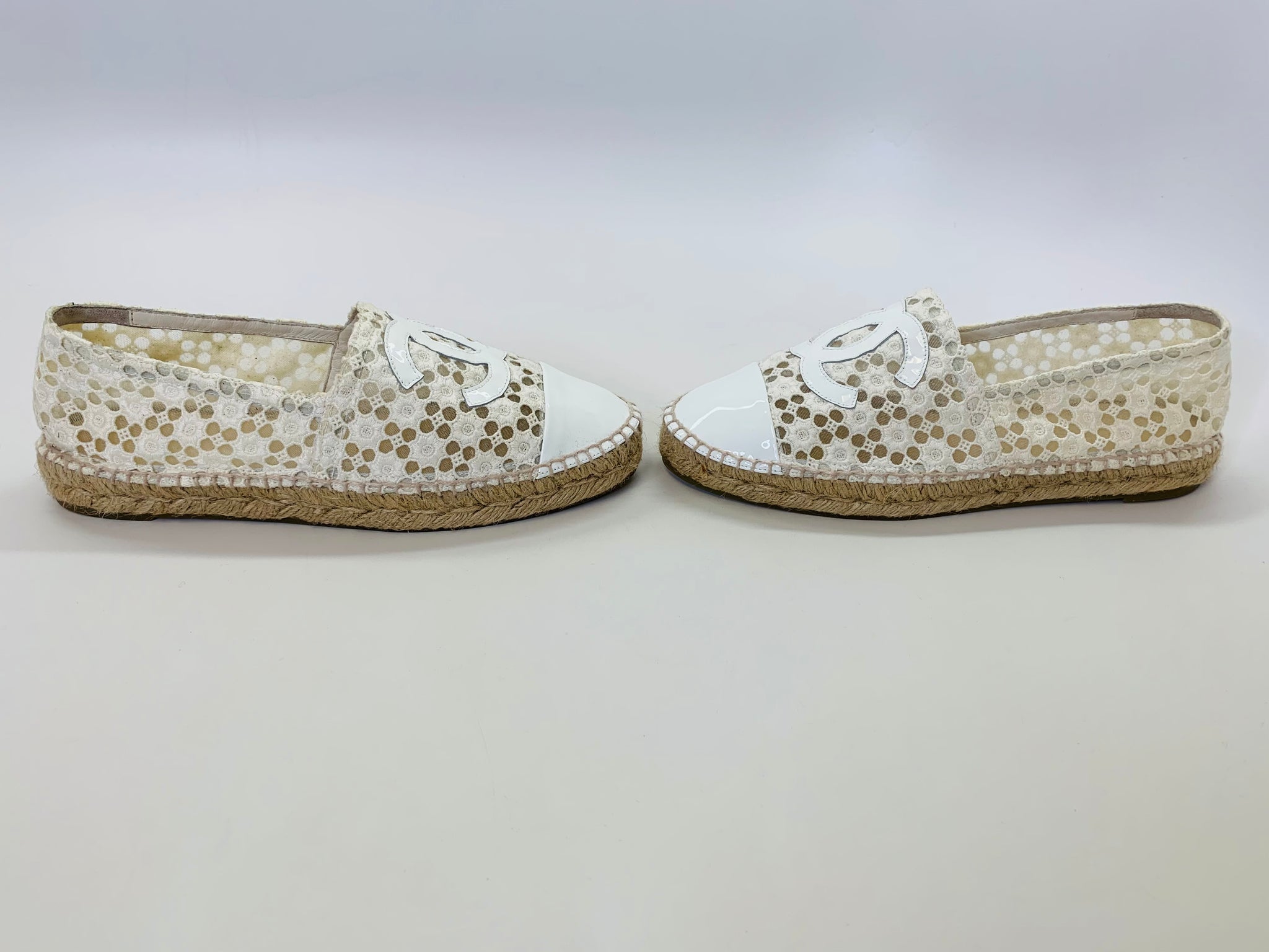 CHANEL Ivory Crochet and Patent Leather Espadrilles Size 39 – JDEX Styles