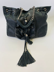 Zac Posen Black Leather Fringe Tote Bag